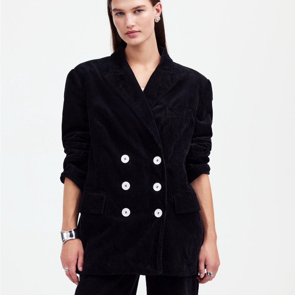 Madewell Black Double-Breasted Blazer with Wide Lapels
